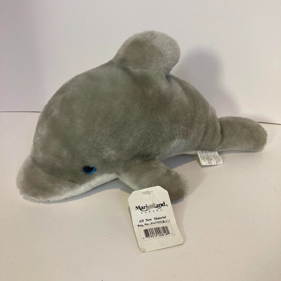 Vintage MarineLand Canada Dolphin Plush W Tag Stuffed Animal Toy Rare 13" Gray - Picture 1 of 9